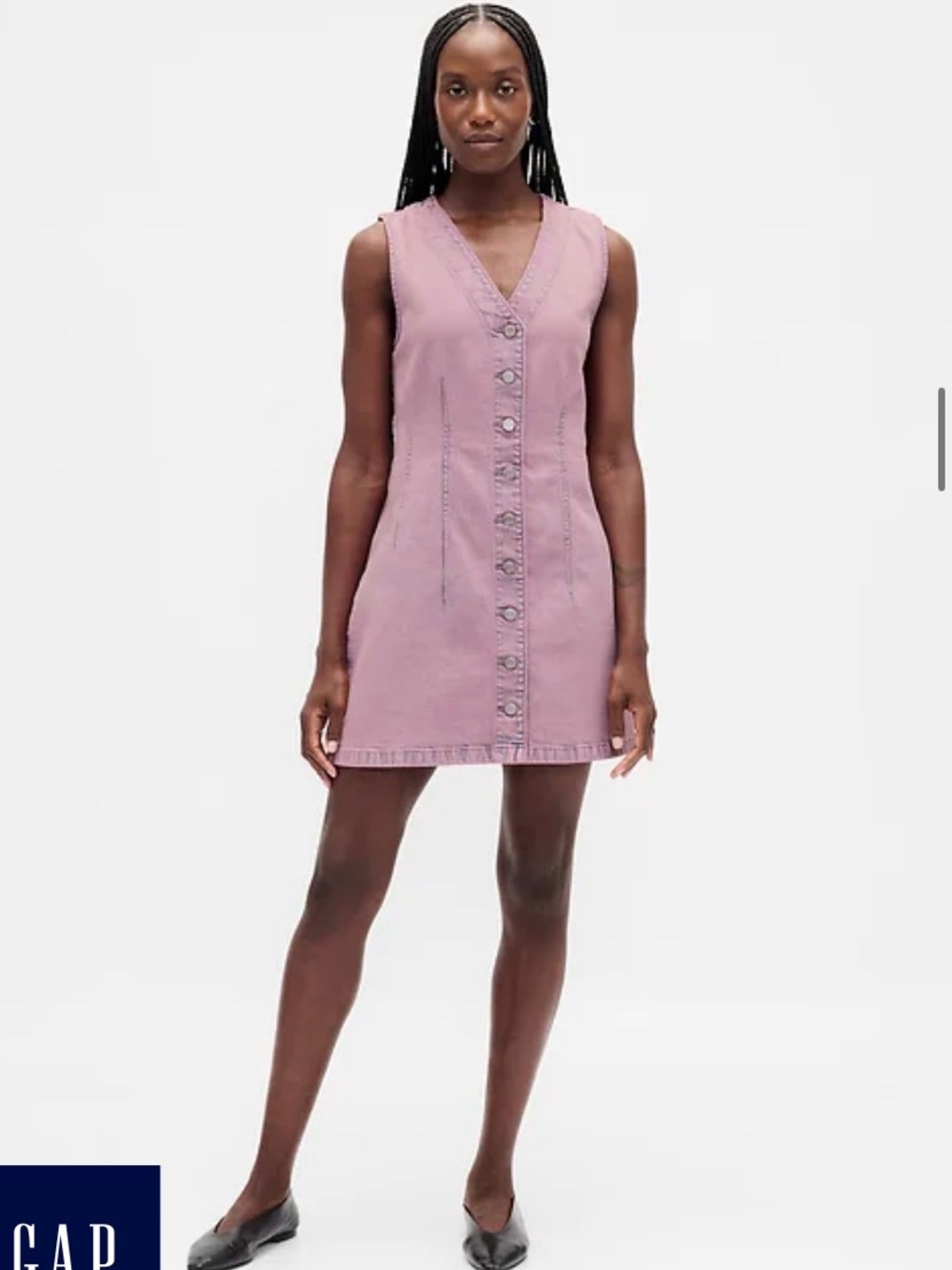 NWOT GAP Sleeveless Denim Button-Front Mini Dress in Mauve Pink